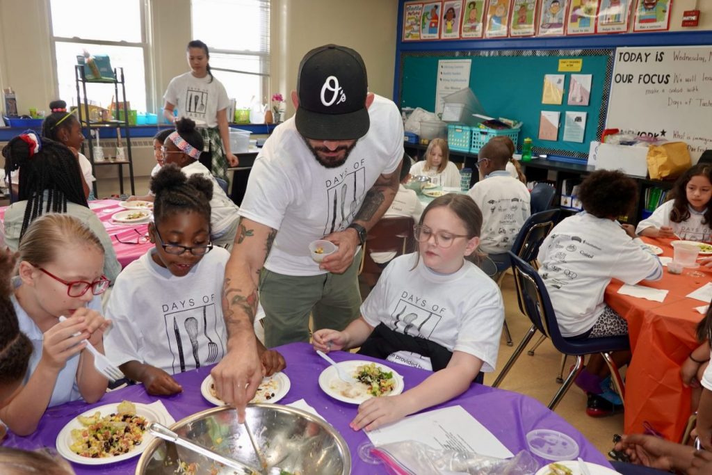 Kids Making Salad in Class