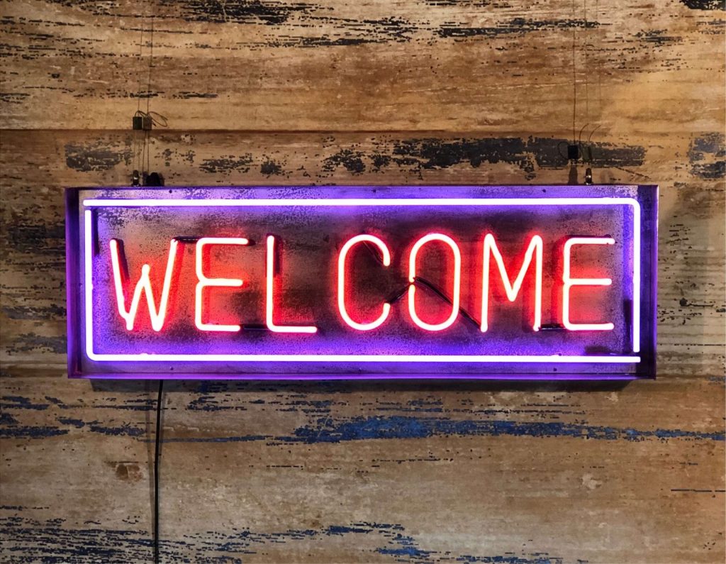 neon welcome sign